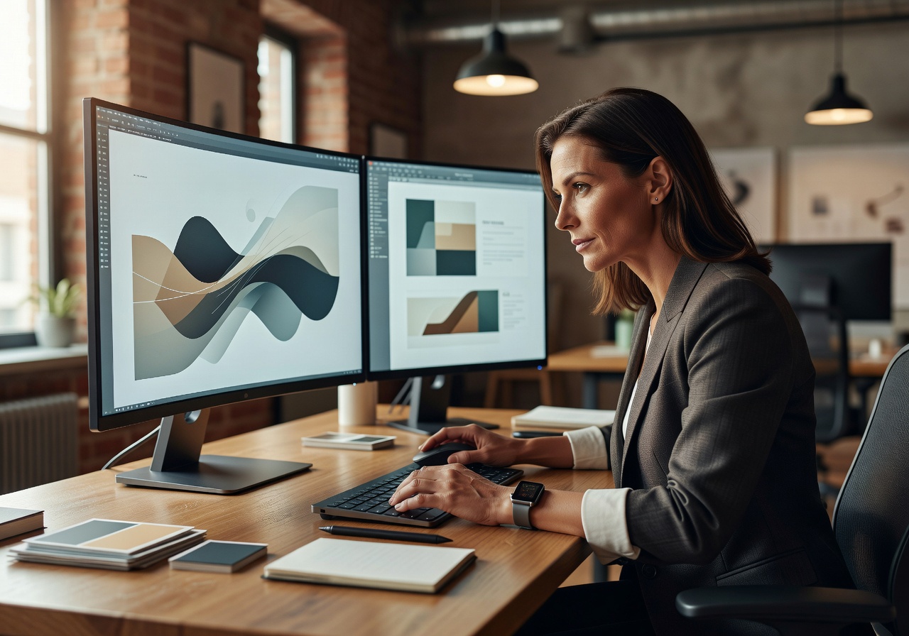 Creative design agency lead working on a high-end monitor layout