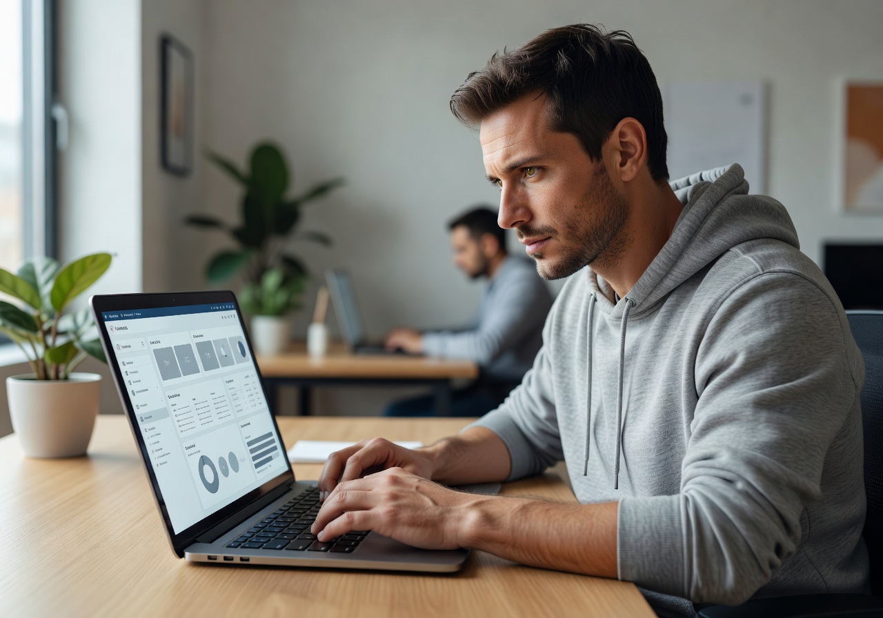 Developer programming user interface dashboard components on laptop