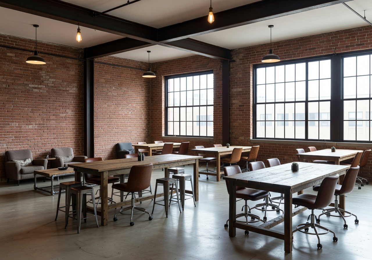 Industrial workspace loft style coworking layout